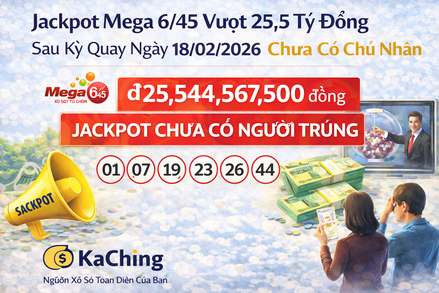 Kết quả xổ số Mega 6/45: Giải độc đắc tăng vọt sau khi không có người trúng giải trong kỳ quay số ngày 18 tháng 2.