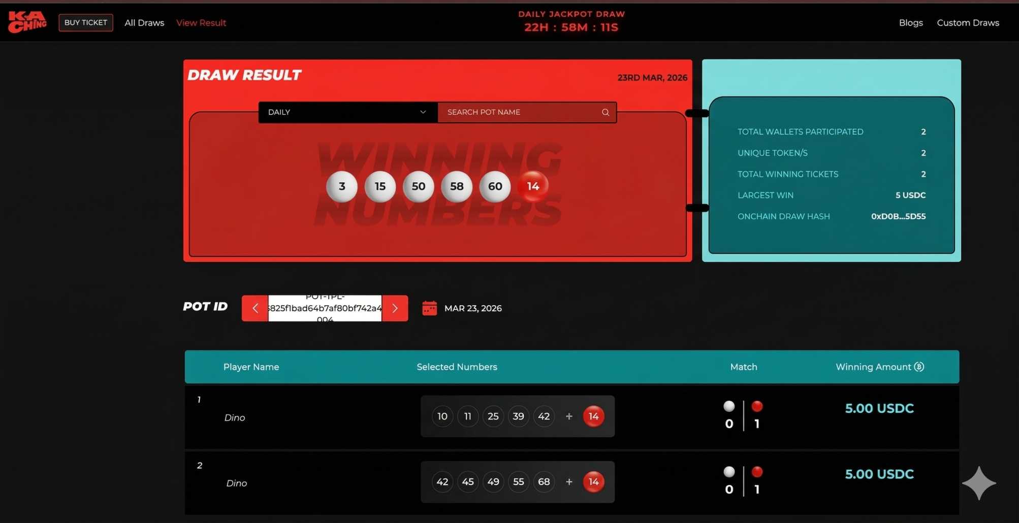 Kết quả Xổ số Kaching ngày 23 tháng 3 năm 2026: Xem các con số trúng thưởng và Danh sách người trúng giải hôm nay