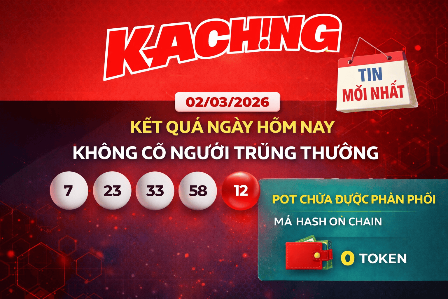 Kết quả xổ số Kaching ngày 2 tháng 3 năm 2026: Công bố các số trúng thưởng, không có người trúng giải độc đắc.