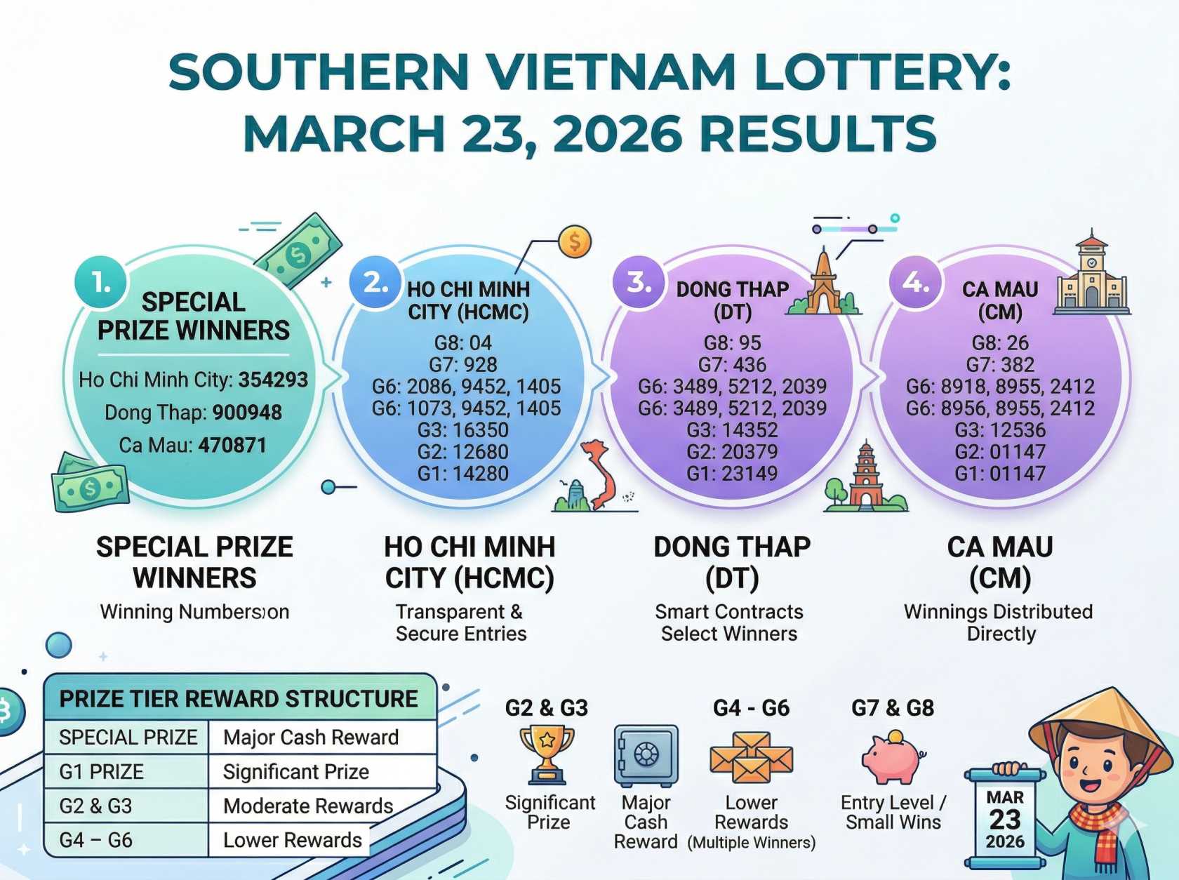 Kết quả XSMN ngày 23/3/2026: Tra cứu các số trúng thưởng Xổ số Miền Nam hôm nay