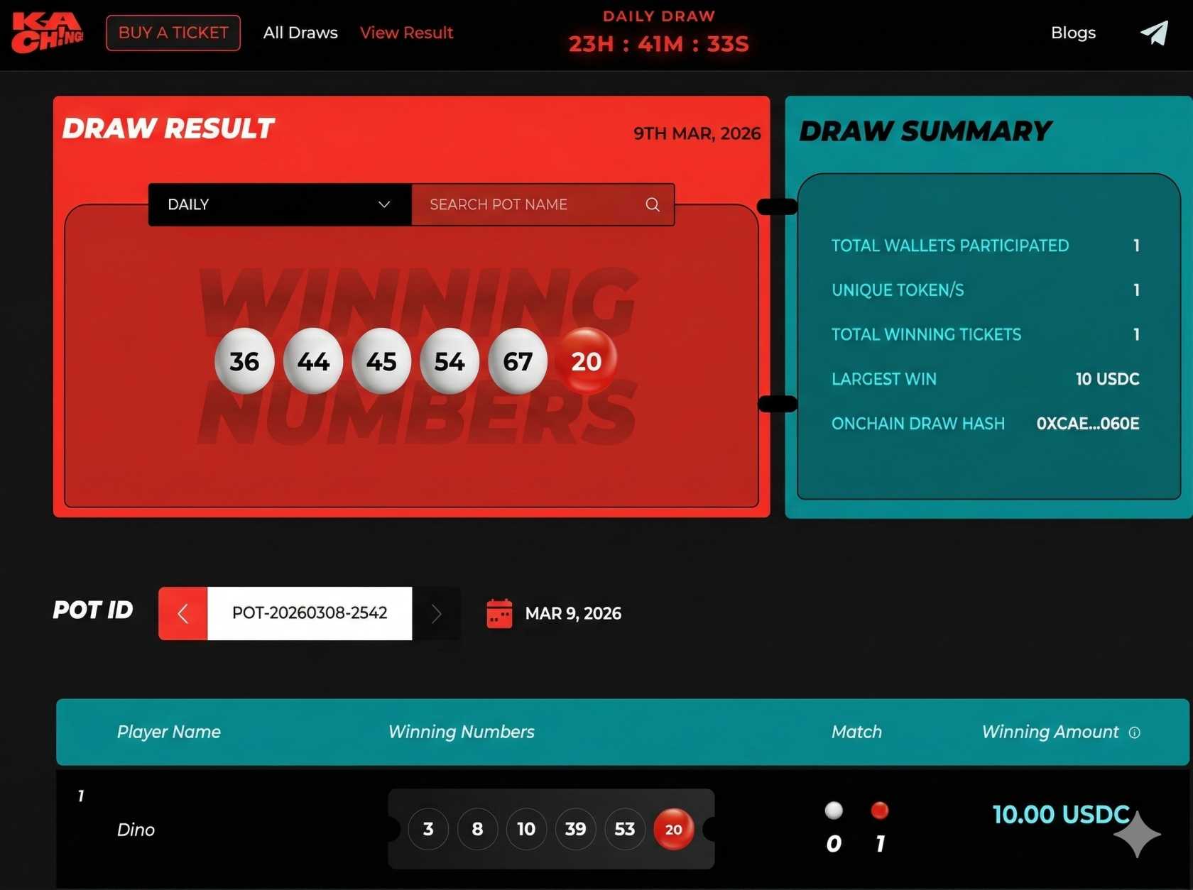 Kết quả xổ số KACHING hôm nay, ngày 9 tháng 3 năm 2026: Kiểm tra các số trúng thưởng và chi tiết giải thưởng.