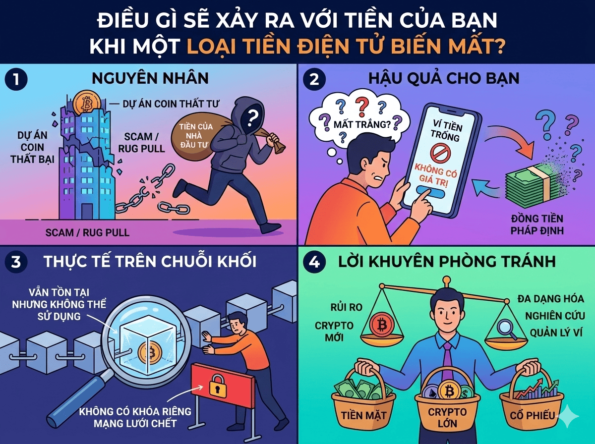 Điều gì sẽ xảy ra với tiền của bạn khi một loại tiền điện tử biến mất?