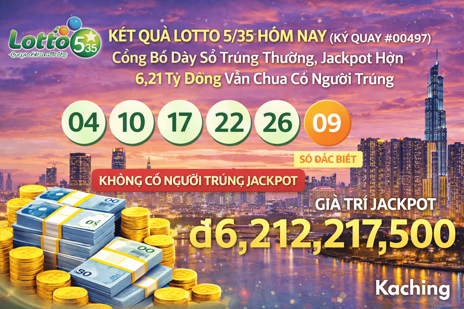 Kết quả xổ số Lotto 5 35 kỳ quay số #00497 hôm nay: Các số trúng thưởng ngày 4 tháng 3 đã được công bố.