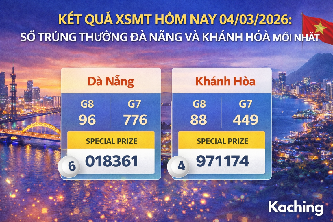 Kết quả xổ số XSMT hôm nay 04/03/2026: Số trúng thưởng khu vực Trung Việt Nam tại Đà Nẵng và Khánh Hòa